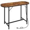 Table de bar avec station de charge, 47.2" Table de table de pub cuisine table à manger de forme ovale, Table à barre longue étroite, Table de pub de comptoir avec des prises et des ports USB, Assemblage facile, Brun rustique