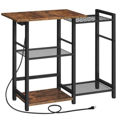 Bakers rack med potter rack, Mikrobølgeovn står med ladestasjon, Rombesparende kaffebar industrielt brødarrangør, for spisestue, Kjøkken, Svart og rustikkbrun