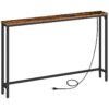 Tabella della console stretta con punti vendita e porte USB, Tavolo d'ingresso con stazione di ricarica, tavolino da divano magro, dietro il tavolino del divano, per l'ingresso, corridoio, foyer, marrone rustico