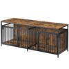 meubles de caisse de chien pour 2 chiens, 63'' chenil de chien en bois lourd avec diviseur amovible, chambres doubles caisse pour chiens pour les petits chiens moyens, stand de télévision de maison de chien intérieure, brun rustique et noir