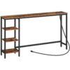 Table console avec prise de courant, 63" Derrière la table du canapé avec étagères, Bureau d'ordinateur long avec rangement, Table de canapé pour le bureau à domicile, Couloir, Brun rustique et noir