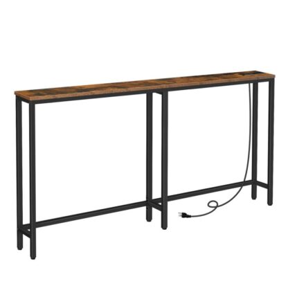 5.9" Dietro il tavolo del divano magro con la stazione di ricarica, 63" Tabella della console stretta con punti vendita, tavolo divano lungo e sottile, Tavolo d'ingresso sottile, marrone rustico