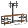 160cm tv stand with mount and power outlet, 63 inch entertainment unit with swivel tv mount for tvs up to 65", tv stand mount with storage shelves for living room, bedroom, rustic brown