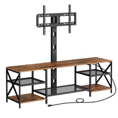 160CM TV Stand με βουνό και έξοδο τροφοδοσίας, 63 Μονάδα ψυχαγωγίας ίντσας με περιστρεφόμενη τηλεόραση για τηλεοράσεις έως 65 ", Τηλεοπτική βάση με ράφια αποθήκευσης για σαλόνι, υπνοδωμάτιο, ρουστίκ
