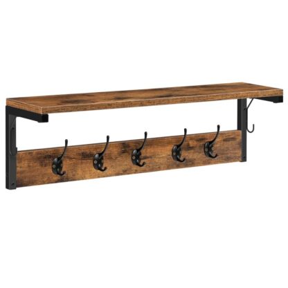 scaffale a strappo montato a parete, gancio di cappotto con 7 ganci e scaffali, 70 rastrello per corridoio cm, Scaffale mobile a parete con portabandiera, per il bagno, cucina, lavanderia, marrone rustico