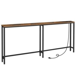 5.9" طاولة كونسول رفيعة مع محطة شحن, 70.9" طاولة أريكة ضيقة مع منافذ طاقة, طاولة طويلة خلف الأريكة, طاولة مدخل رفيعة للممر, غرفة المعيشة, ريفي براون