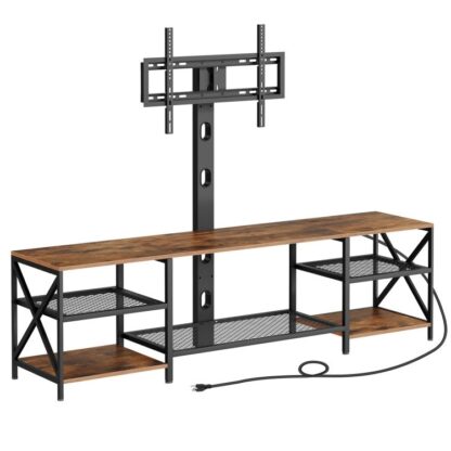 Seastán teilifíse le asraon mount agus cumhachta 70.9 ", Ionad Siamsaíochta le Swivel TV Mount do TVS suas le 65 ", Seastán teilifíse mount le seilfeanna stórála don seomra suí, seomra codlata, donn tuaithe