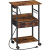 Support d'imprimante avec station de charge, Table d'imprimante avec rangement, Étagère pour imprimante avec tiroir en tissu et crochets en S, 3-Support d'imprimante sur roulettes, pour le bureau à domicile, Brun rustique et noir