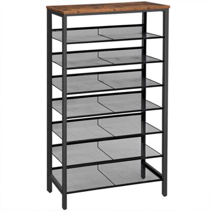 8-tier shoe rack, large capacity shoe shelf, stable and sturdy, shoe storage organizer with flat & slant adjustable metal shelves, for 21-28 pairs of shoes, space saver, sturdy
