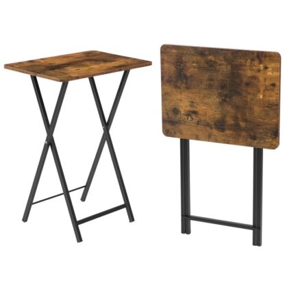 TV BUTTES SET VUM 2, Fällt TV Dëscher, Snack Dëscher fir ze iessen am Couch, Industriell Laptopdësch fir kleng Plaz, stabil Metal Frame, einfach Versammlung a Späichere, rustikal brong
