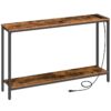 table de console avec prises de courant et ports USB, table d'entrée étroite avec station de charge, table de canapé derrière le canapé, pour l'entrée, couloir, foyer, marron rustique