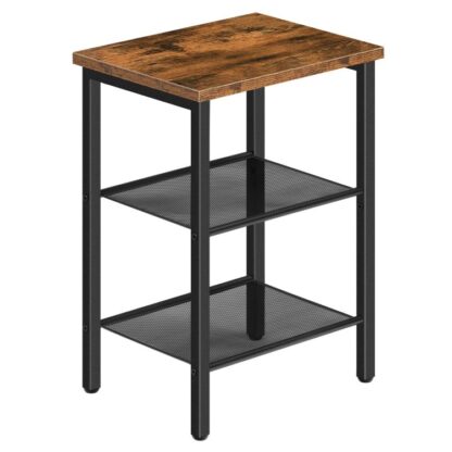 end table, nightstand with 2-tier mesh shelves, side table for living room, bedroom, industrial, stable steel frame, easy assembly, rustic brown