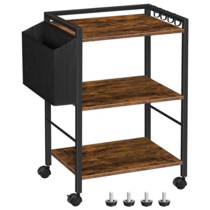 supporto per stampante, grande 3 Tabella stampante mobile di livello con archiviazione su ruote, sotto la scrivania rotolante per carrello con carrello con ganci per home office