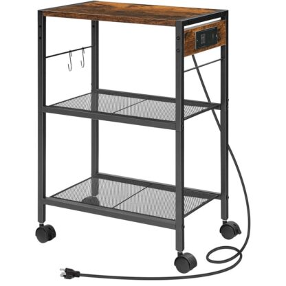 Průmyslová tiskárna, 3-Tabulka mobilní tiskárny úrovně, Rolling Cart s vývody napájení a porty USB, Domácí tiskárna 2 Háčky, pro kancelář, Obývací pokoj, Rustikální hnědá