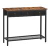 console, table de canapé étroite avec 3 tiroirs de stockage et étagère à mailles, table d'entrée pour le salon, couloir, bureau, table d'entrée, brun rustique et noir