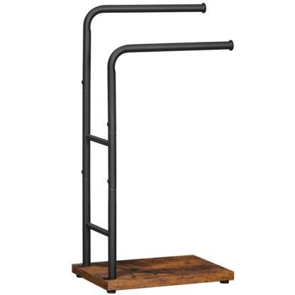 Rack de toalha em pé, 40 x 24 x 80.5 cm, rack de manta com prateleira, rack decorativo, Suporte de toalha, banheiro, lavanderia, quarto, sala de estar, marrom rústico e preto