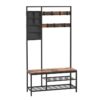 coat rack shoe bench, hall tree entryway storage bench, storage shelf organizer, 6 storage pocket, 9 removable hooks, industrial accent furniture, metal frame