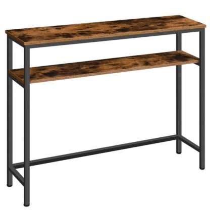 Tavolo da console magro con scaffale regolabile, tavolo da ingresso, tavolino da divano stretto, 2-Tavolo laterale di livello per foyer, corridoio, cucina, camera da letto, stile industriale, rustico marrone e nero