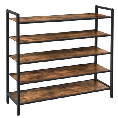 scarpiera industriale, organizzatore di stoccaggio di scarpe impilabile con 5 scaffali, 5 Scaffale per scarpe di livello per l'ingresso, guardaroba, camera da letto, dormitorio, costruzione robusta, Assemblaggio facile, marrone rustico