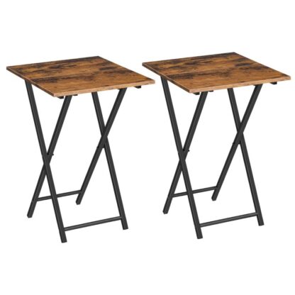 Mesas dobráveis ​​para TV, Conjunto de 2 Tabs de bandejas de TV, Tabela de lanches de sofá portátil, Tabela final industrial para pequenos espaços, Estrutura metálica, Fácil de instalar e dobrar, Rústico Marrom e Preto