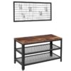 shoe bench, industrial shoe rack, 3-tier shoe shelf with seat, separate coat rack with 5 removable hooks, stable metal frame for entryway, living room, hallway, easy assembly