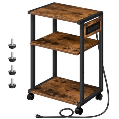 Industriell Drécker stinn mat Opluedstatioun, 3-Tier Drécker Dësch, Rolling Dréckerspäicher mat Upassbar Regal an Hook, rustikal brong a schwaarz