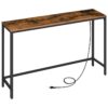 47.2" table de console avec prises de courant et ports USB, table de canapé, table d'entrée étroite avec station de charge, derrière la table du canapé, couloir, foyer, salon, chambre à coucher, marron rustique