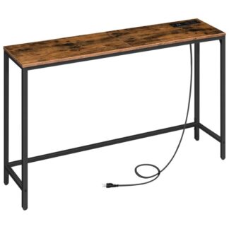 47.2" Tabella della console con punti vendita di alimentazione e porte USB, tavolo del divano, Tavolo di ingresso stretto con stazione di ricarica, dietro il tavolino del divano, corridoio, foyer, soggiorno, camera da letto, marrone rustico