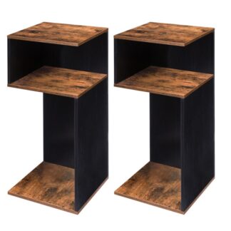 sett med 2 nattbord, S-formet sidebord, 3-Tier sofabord, telefonbord, salongbord med hylle, solid platekonstruksjon, Lett å montere, årgang