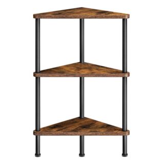 Scaffale d'angolo, libreria angolare a parete a 3 livelli industriale con telaio metallico, Servi, libreria d'angolo per piccoli spazi, soggiorno, rustico marrone e nero