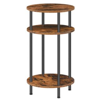 Table d'appoint ronde, Table téléphonique haute, Table de nuit industrielle, Table de canapé avec 3 Étagères de rangement pour le salon, Chambre à coucher, Couloir, Assemblage facile, Brun rustique