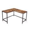 bureau d'ordinateur en forme de L, bureau d'écriture de coin industriel, Grand poste de travail de table d'étude pour ordinateur portable pour le bureau à domicile, gain de place, cadre en métal robuste, marron rustique