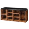 shoe bench with cushion, shoe rack with padded seat, storage bench with 6 side bags and adjustable shelves, large storage space, for entryway, living room, rustic brown,