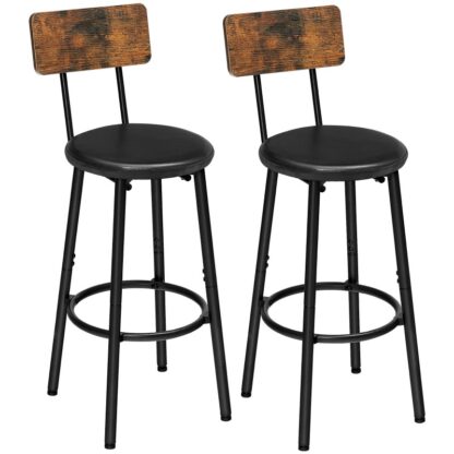 Stóil Barra, Stóil Barra Sraith de 2 le pu upholstered, Cathaoireacha bar le footrest agus ar ais, 26" Stóil Barra d'Oileán na Cistine, Seomra bia, Éasca le Chéile, Rustic donn agus dubh