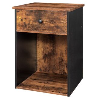 nattbord, Sluttbord med skuff og avtakbar oppbevaringsboks, Retro industriell filskap lagringstabell for hjemmekontor, sidebord på soverommet, mottaksrommet, rustikk brun og svart