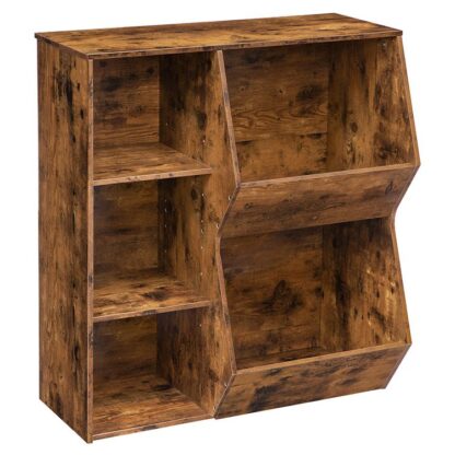 libreria per bambini, organizzatore per riporre i giocattoli, Cubby di archiviazione multi-bin, 2 ripiani regolabili, Postboard della libreria, Adatto alla stanza dei bambini, stanza dei giochi, corridoio, marrone rustico