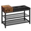 Shoe Rack, Shoe Storage, Shoe Bench with Seat and Drawer, 2 Mesh Shelves, Black Imitation Leather, Easy Assembly, Comfortable, Entryway, Hallway, Living Room, Bedroom