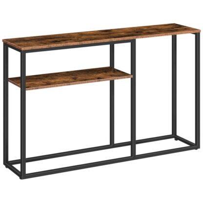 mesa console, mesa de corredor fina, mesa de sofá com prateleira de armazenamento aberto, 130 x 24 x 80 cm, Tabela de entrada industrial, mesa lateral estreita para a sala de estar, quarto, marrom rústico e preto