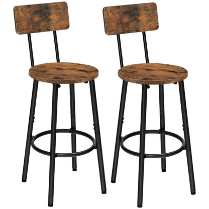 Bar Stools,Set of 2 Round Bar Stools with Back,25.2" Bar Chairs for Kitchen Island, Dining Room,Counter Height Bar Stools, Easy to Assemble, Rustic Brown and Black