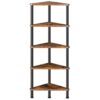 Scaffale d'angolo con telaio in metallo, Industrial a parete a 5 livelli Angolo di scaffale per libreria espositiva fiore di pianta, libreria per piccoli spazi, camera da letto, soggiorno, marrone rustico