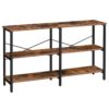 console, table d'entrée étroite, table de canapé, table d'entrée, 3-étagères ouvertes de rangement de niveau, structure stable, pour couloir, salon, brun rustique et noir