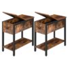 side tables set of 2, flip-up end table with storage shelf, narrow nightstand for small spaces, stable and sturdy construction, rustic brown