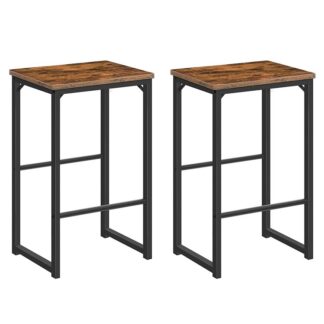 Barkrukken, Set van 2 Barstoelen met pedalen in verschillende hoogte, 25.6 Inch lang, Zwart stalen frame, voor Woonkamer, Eetkamer, Keuken, Industrieel ontwerp, Rustiek bruin