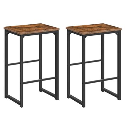 Barkrukken, Set van 2 Barstoelen met pedalen in verschillende hoogte, 25.6 Inch lang, Zwart stalen frame, voor Woonkamer, Eetkamer, Keuken, Industrieel ontwerp, Rustiek bruin