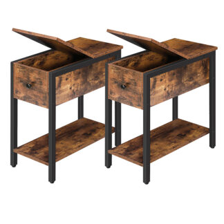 tables d'extrémité étroites, Tableaude à bascule avec étagère de rangement, tables de nuit, tables latérales inclinables dans la chambre à coucher du salon, gain de place, Table accent Look Wood, marron rustique