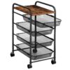 carrello portaoggetti da cucina, 4 carrello rotolante di livello con ruote, carrello del bar industriale, Carrello di utilità bloccabile con cestini a rete per spazio stretto sul bagno della sala da pranzo, rustico marrone e nero,