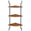 Industrial 3-Tier Corner Shelf Wall Mounted, Rustic Brown and Black Corner Floating Shelves Storage Rack, Plant Display Bookshelf for Wall in Living Room, Kitchen, Study