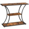 39.4" console, table d'entrée, 3-table de canapé de niveau avec cadre incurvé, pour le couloir, entrée, salon, assemblage facile, brun rustique et noir