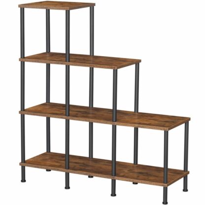 diy bookshelf organizer, 4-tier cube shelf organizer, industrial stepped bookcase, ladder shelf with 6-cube storage organizer, cube bookcase, cube storage shelf for living room rustic brown