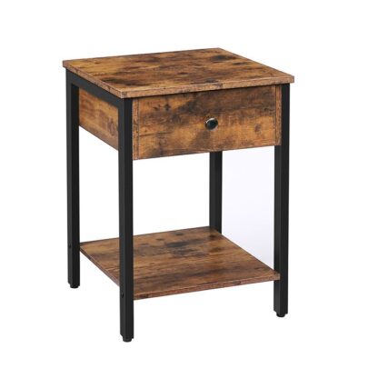 table de nuit, 2-table de bout de niveau, table d'appoint industrielle avec tiroir et étagère de stockage, table d'accent en bois avec cadre en métal, pour le salon, chambre à coucher, assemblage facile, brun rustique et noir